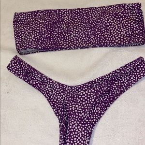 Shein purple polka dot strapless cheeky bikini set